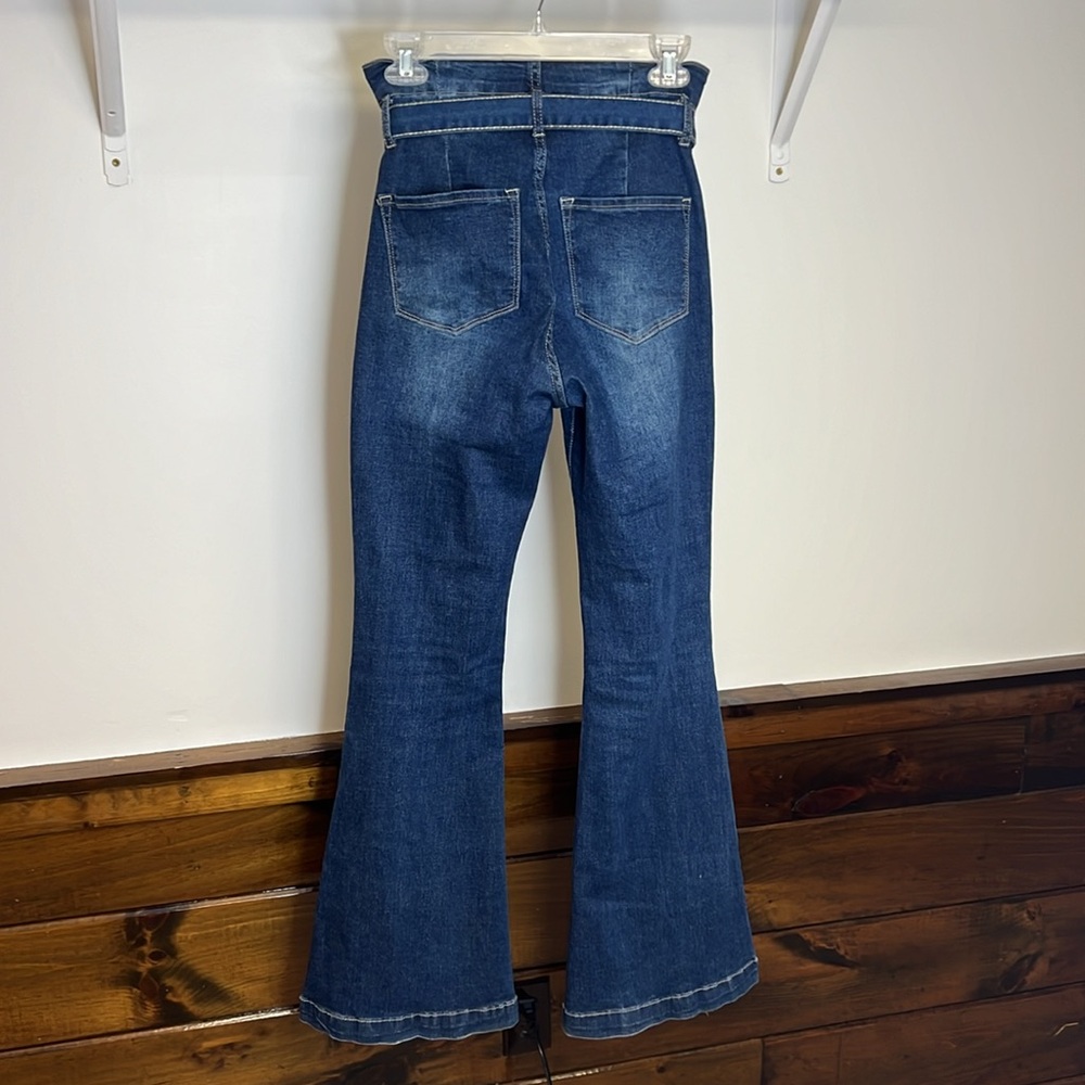 Amazon Women's High-Waist Paperbag Flare Jeans - Dark Blue - Picture 2 of 8